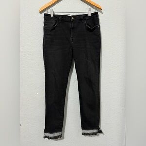 Zara Black Basic Z1975 Denim Skinny Jeans Sz 10 with Gypsy Bohemian Details